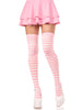 Striped Light Pink & White Nylon Thigh Highs