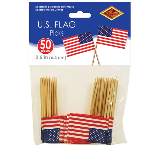 Pack of U.S. flag picks with packaging displaying 'Beistle' brand.