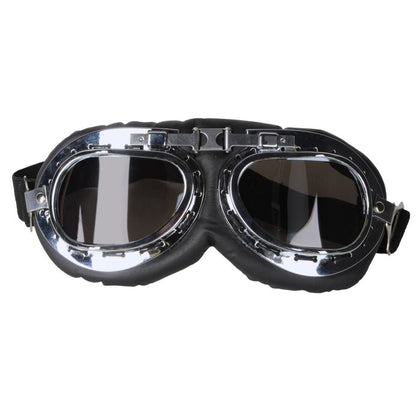 Black goggles with reflective lenses on a white background