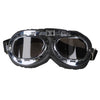 Black goggles with reflective lenses on a white background