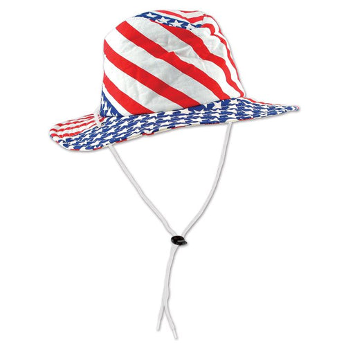 Sun hat with American flag pattern on a white background