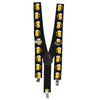 Black suspenders with yellow beer mug pattern on a white background