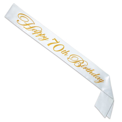 Glittered Happy 70th Birthday Satin Sash | Milestone Birthday