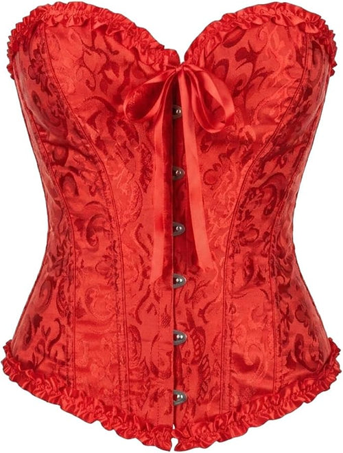 Lace Brocade Corset Top Red