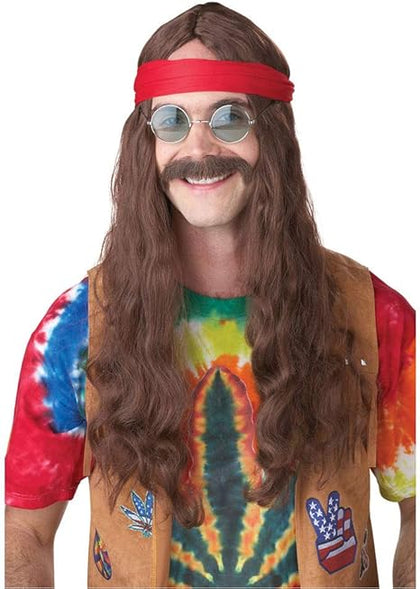 HIPPIE MAN WIG & MOUSTACHE