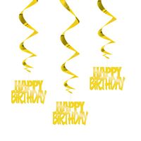 Happy Birthday Gold Foil Hanging Swirl Decorations  32"  3ct