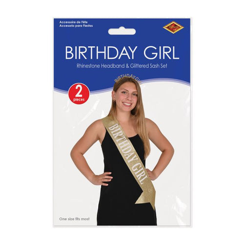 Birthday Girl Headband & Sash Set