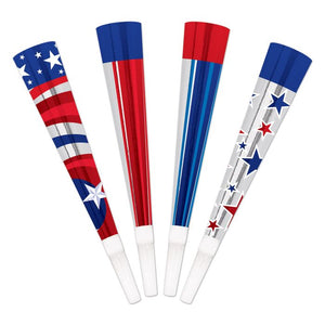 Patriotic Foil Horns 4ct
