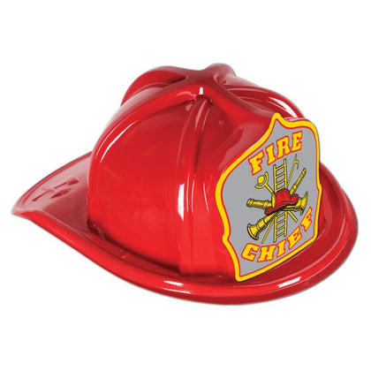 Red Plastic Fire Chief Hat 1pc