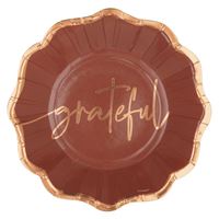 Elegant Thanksgiving "Grateful" Shaped 8.25" Dessert Plates  8ct - Foil Stamping