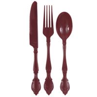 Maroon Ornate Assorted Plastic Cutlery  12pc