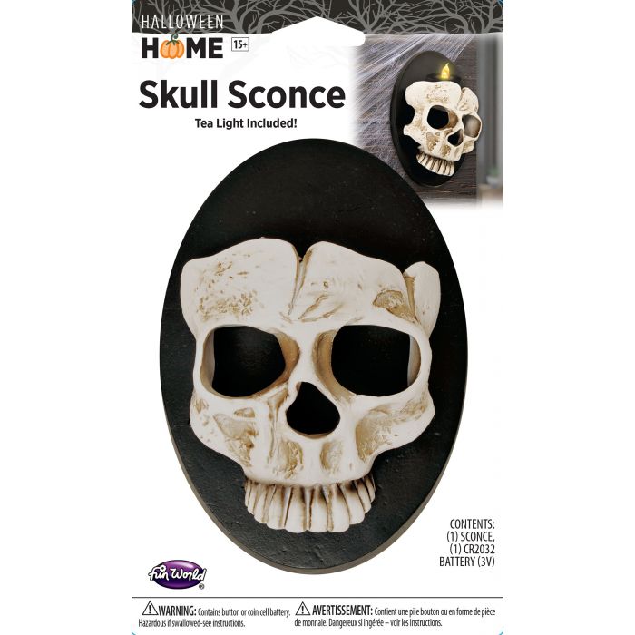 6" Halloween Home Light Up Skull Wall Sconce