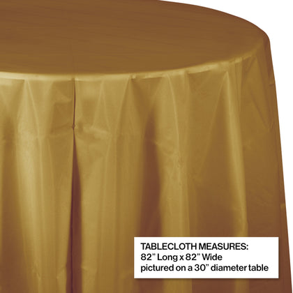 Glittering Gold Round Plastic Table Cover | Solids