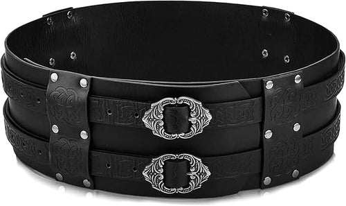 Medieval Faux Leather Double Buckle Belt Black