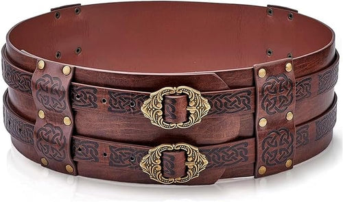 Medieval Faux Leather Double Buckle Belt Brown