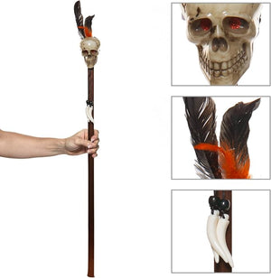Witch Doctor Staff with Skull Top and Feather