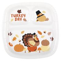 Turkey Day Divided 8.5" x 9.25" Plates  8ct