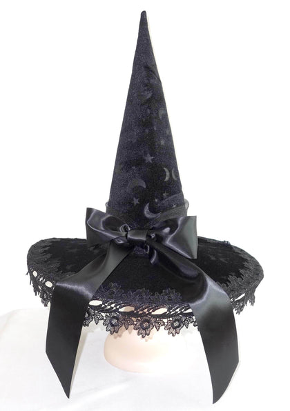 Assorted Colors Velvet Witch Hat with Lace | Halloween