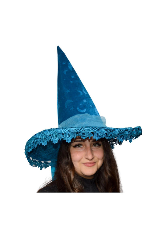Assorted Colors Velvet Witch Hat with Lace | Halloween