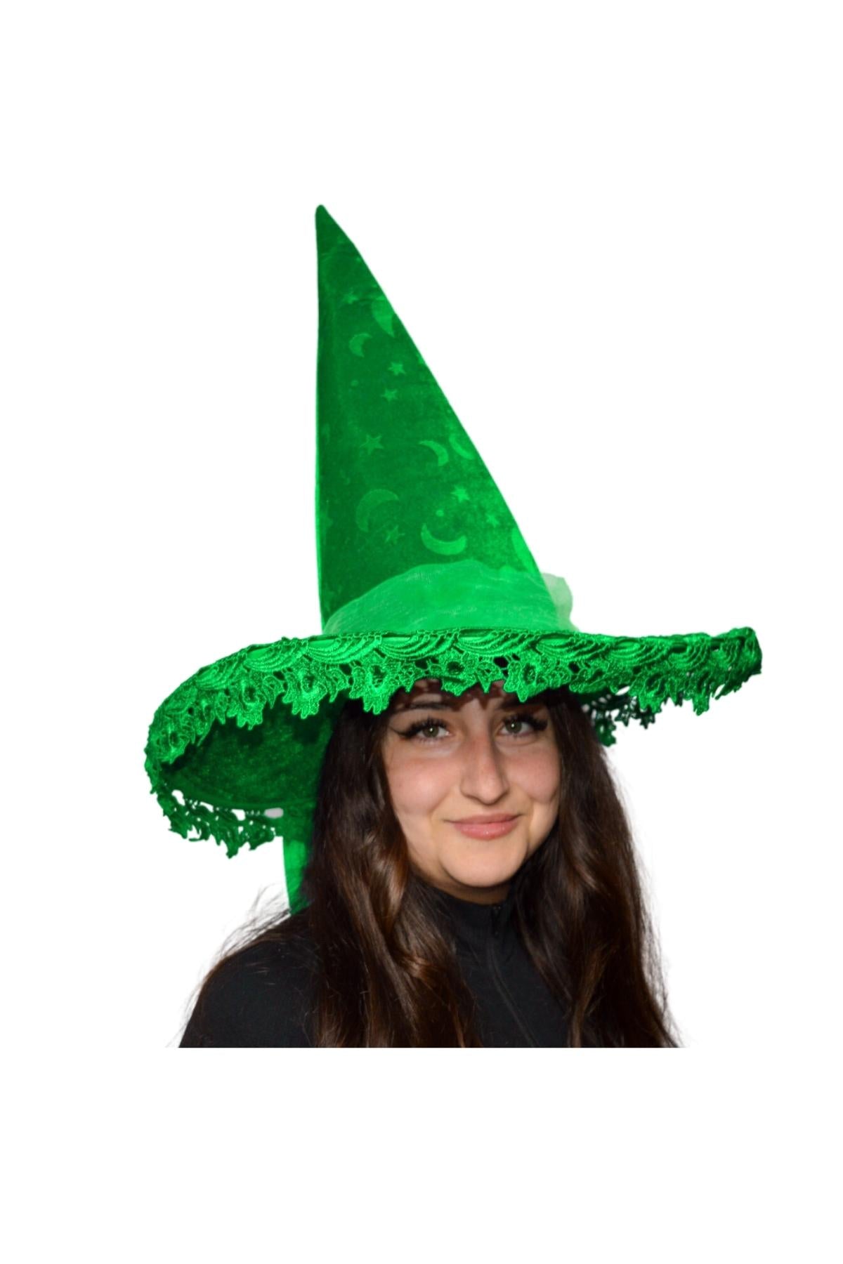 Assorted Colors Velvet Witch Hat with Lace | Halloween