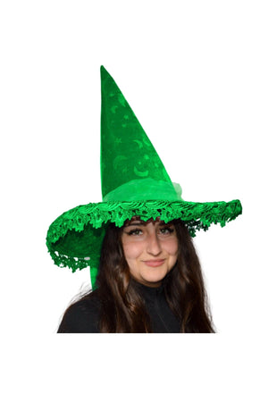 Assorted Colors Velvet Witch Hat with Lace | Halloween