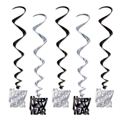 Happy New Year Whirls Black & Silver