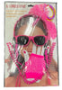 80s dress up kit with sunglasses, wig, gloves, and beads in packaging