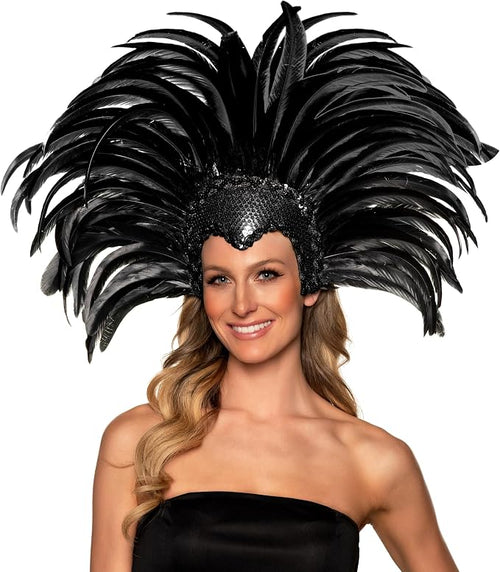 Deluxe Showgirl Headband with Black Coque Feathers
