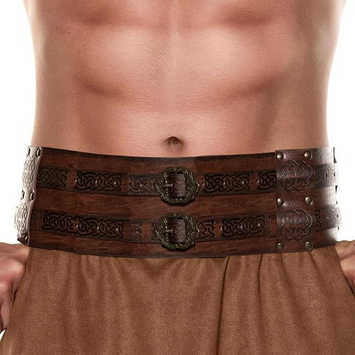 Medieval Faux Leather Double Buckle Belt Brown