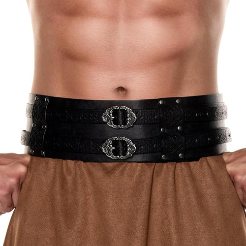 Medieval Faux Leather Double Buckle Belt Black