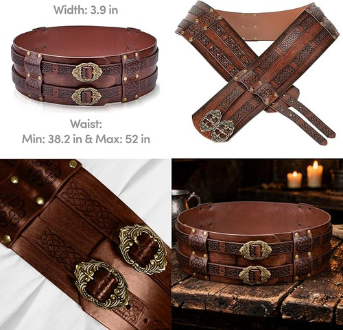 Medieval Faux Leather Double Buckle Belt Brown