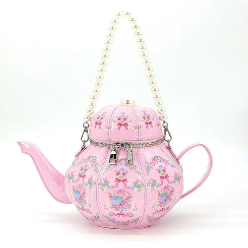 Pink Teapot Crossbody Bag in Vinyl
