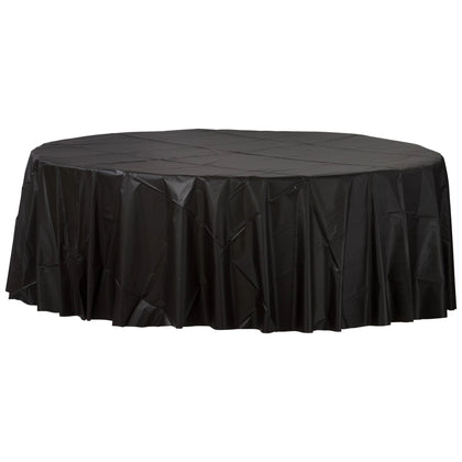 Jet Black Round Plastic Table Cover | Solids