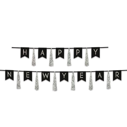 Happy New Year Tassel Streamer Silver