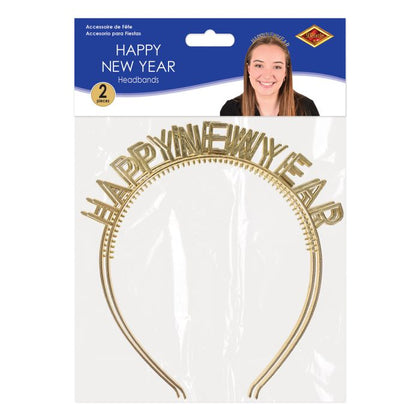 Gold Happy New Year Headbands 2pc