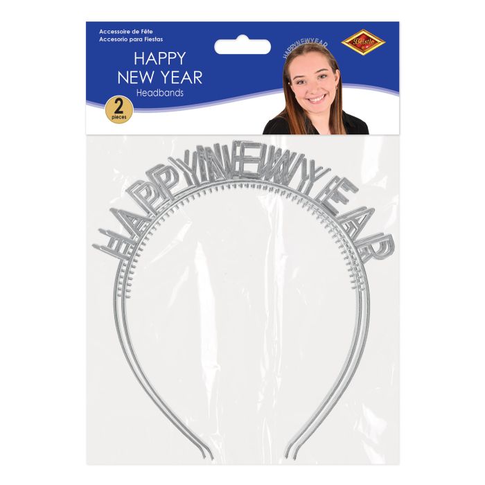 Silver Happy New Year Headbands 2pc