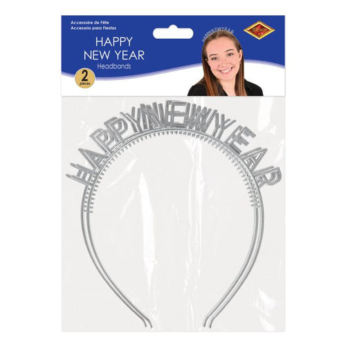Silver Happy New Year Headbands 2pc