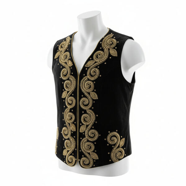Velvet Sequin Vest | Black/Gold