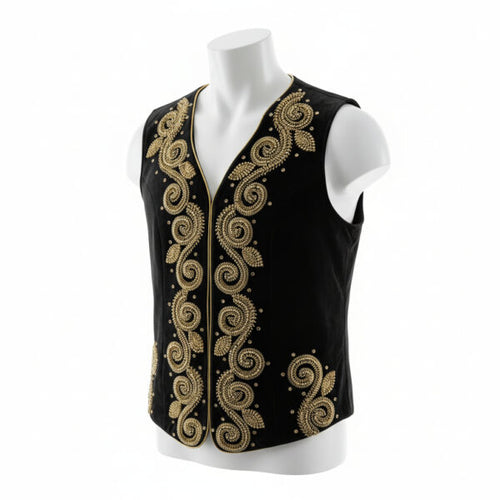 Velvet Sequin Vest | Black/Gold