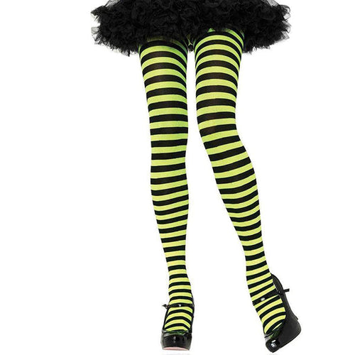 Nylon Green & Black Striped Tights