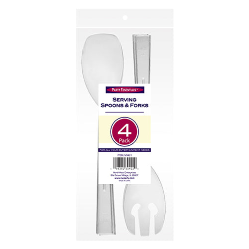 9.5″ SERVING UTENSILS – CLEAR 2 FORKS & 2 SPOONS