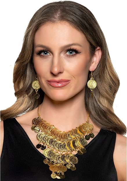 Bohemian Gold Coin Necklace And Earrings Set
