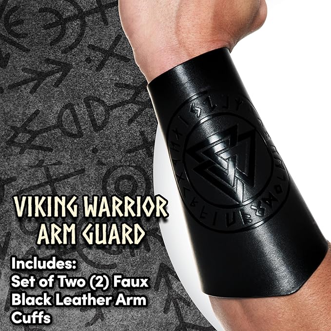Black Faux Leather Arm Cuffs Viking Design