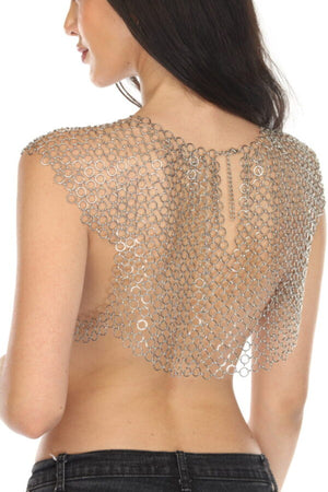 Metallic Chainmail Crop Top with Large Sequin Accents