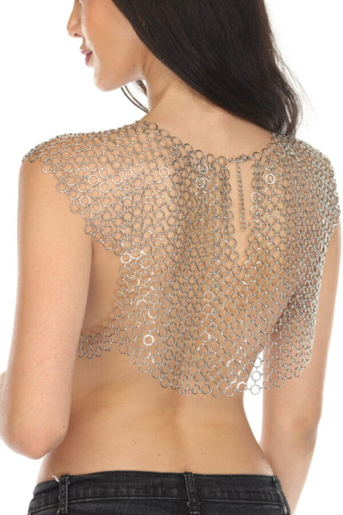 Metallic Chainmail Crop Top with Large Sequin Accents