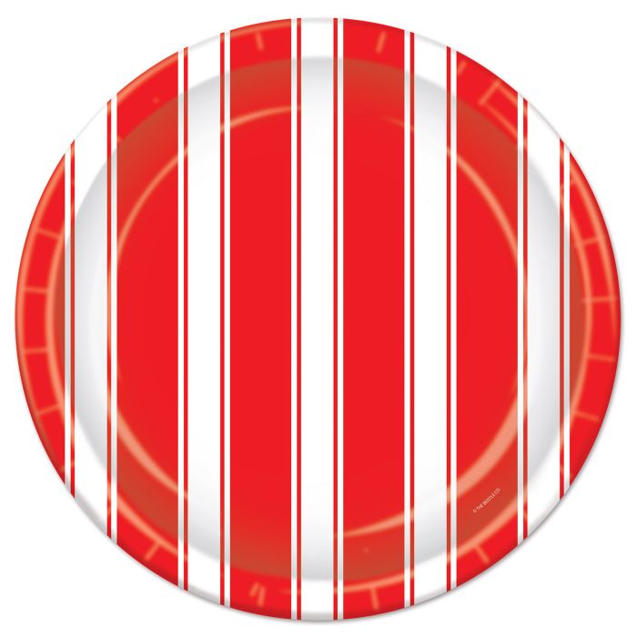 9in Red & White Stripes Paper Plates 8ct
