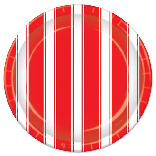9in Red & White Stripes Paper Plates 8ct