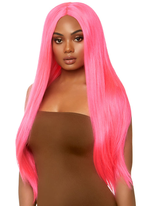 Long Straight Wig | Neon Pink