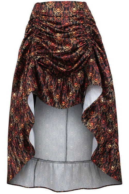 Orange & Black Skull Satin Adjustable High Low Skirt (Clearance)