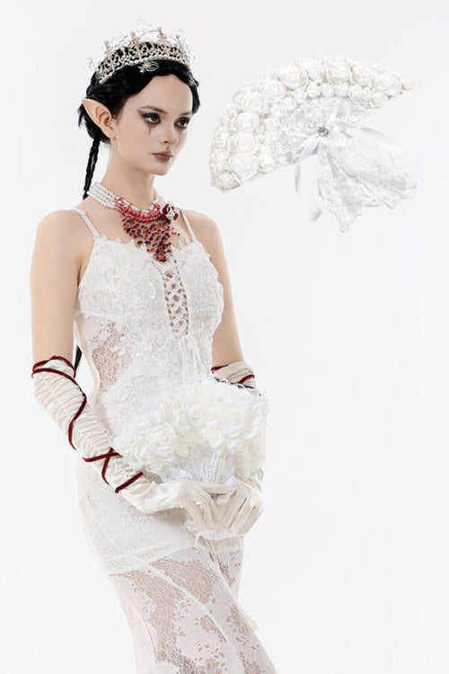 Elegant White Gothic Rose Lace Fan
